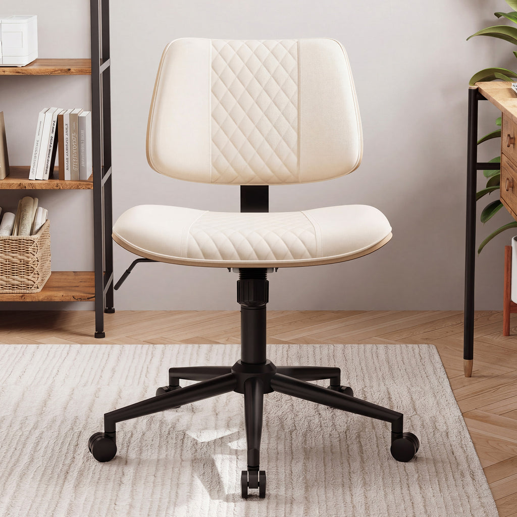 Home Office Chair No Arms with Wheels, Mid Back Walnut Style
